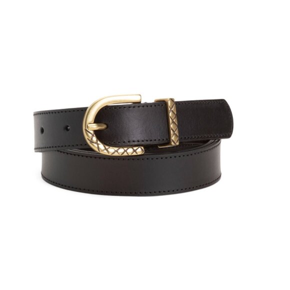 BOTTEGA DEL CUOIO Black Made In Italy Leather Semi Rounded Rich Buckle Belt